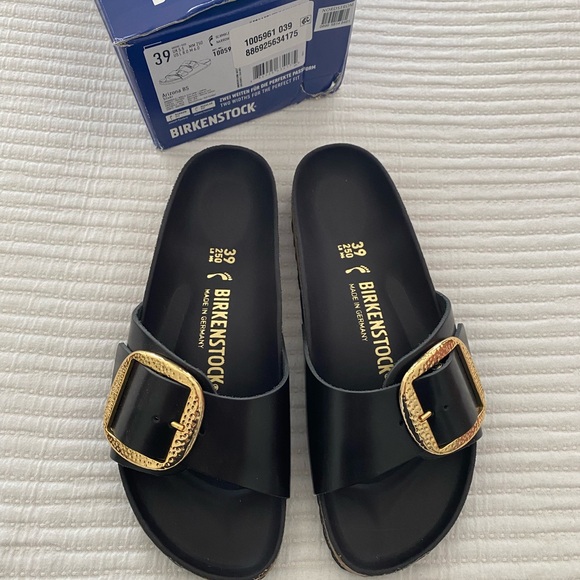 Birkenstock Black Slides with Gold Accents - Picture 8 of 10